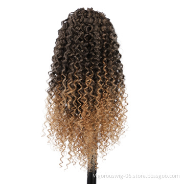 Vigorous High Level Cheap Price Ombre Brown Dark Root High Temperature Fiber Drawstring Synthetic Ponytail Hair Extension